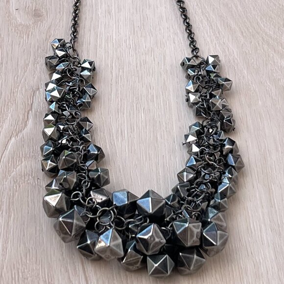 Gunmetal Faceted Beads 25" Statement Necklace / Whimsigoth / Moody Maximalism - Picture 11 of 13